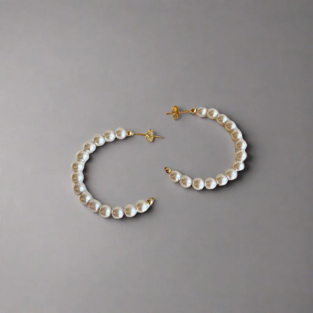 18k Gold Filled 35 mm Beaded Pearl C-Hoop - Best Seller