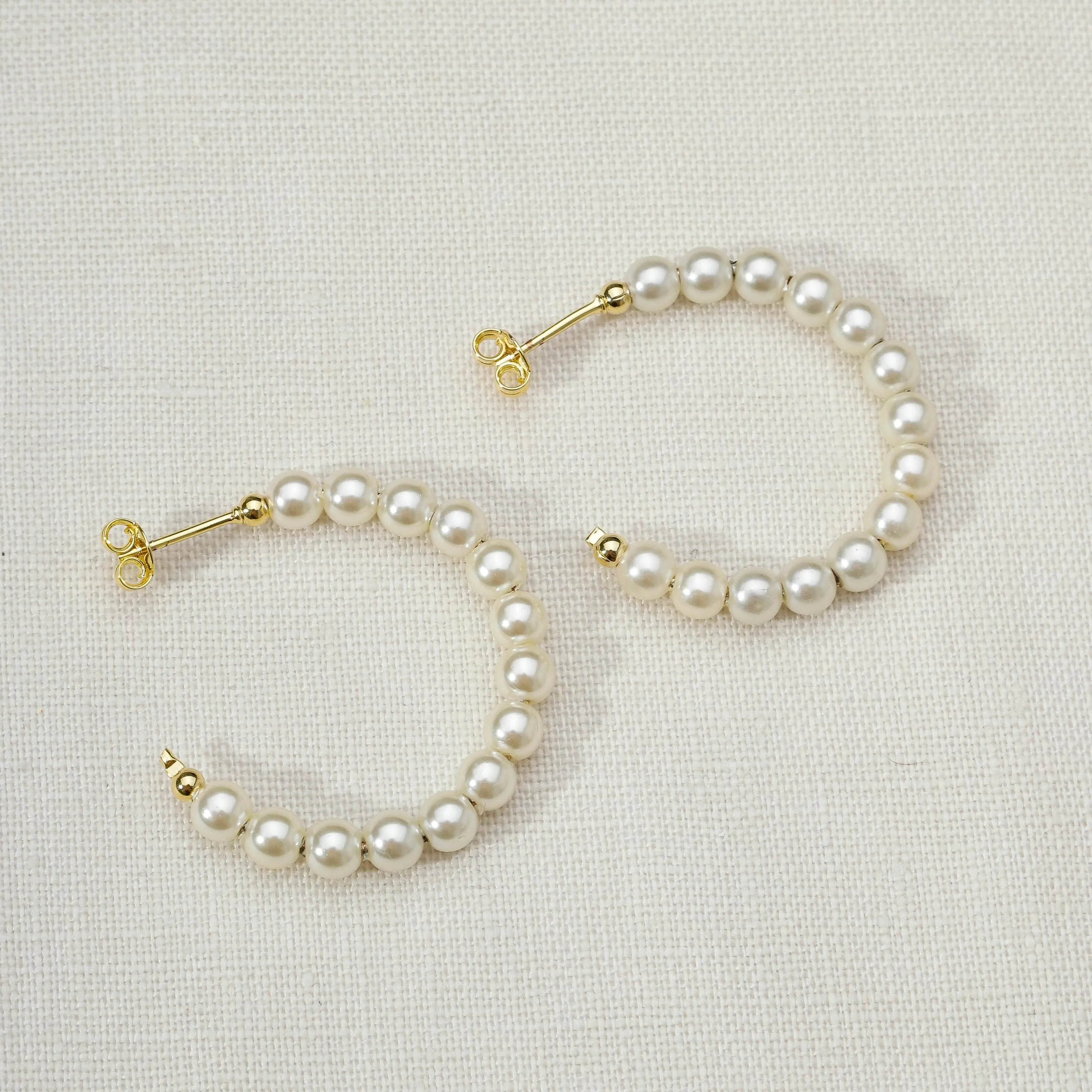 18k Gold Filled 35 mm Beaded Pearl C-Hoop - Best Seller