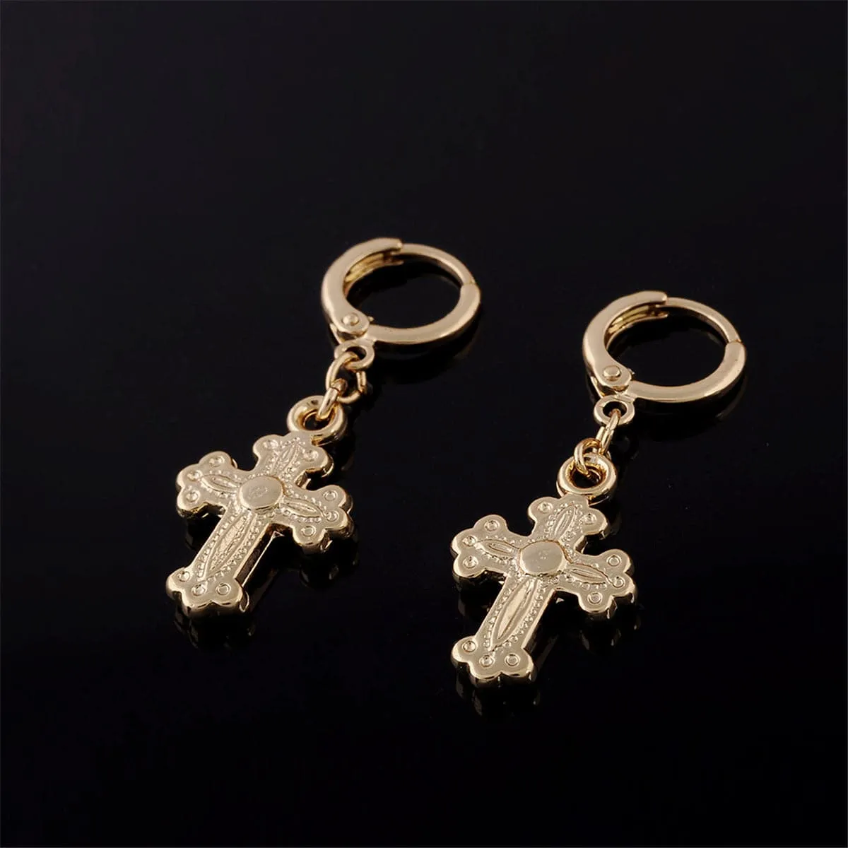 18K Gold-Plated Cross Huggie Drop Earrings