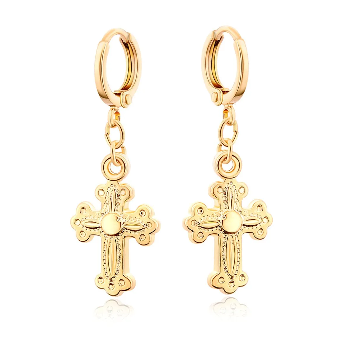 18K Gold-Plated Cross Huggie Drop Earrings