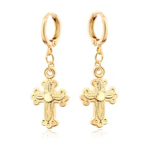 18K Gold-Plated Cross Huggie Drop Earrings