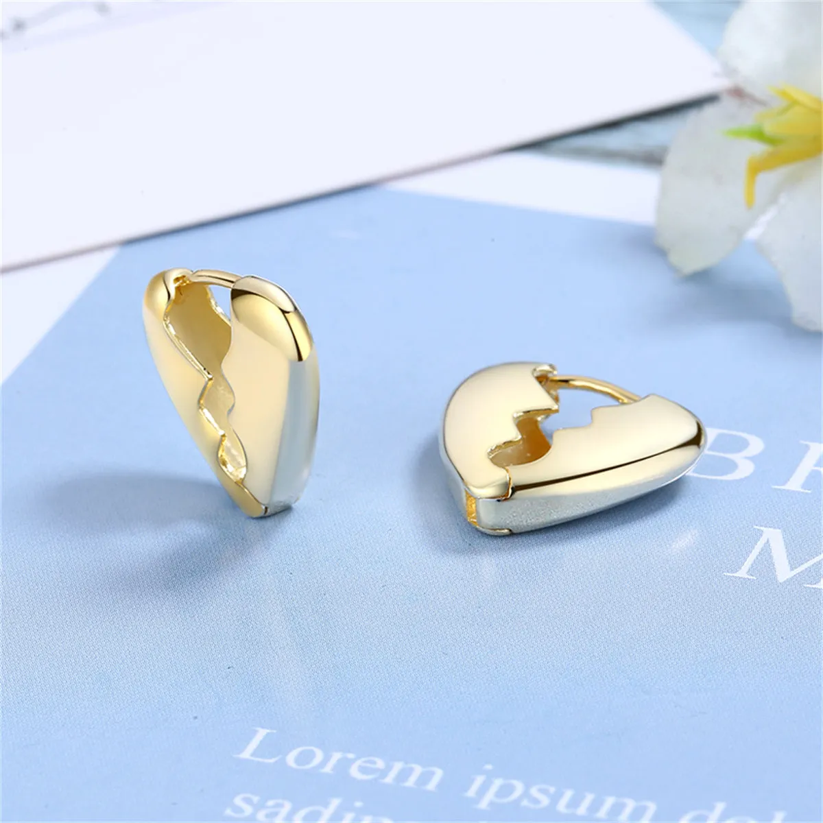 18K Gold-Plated Gear Heart Huggie Earrings