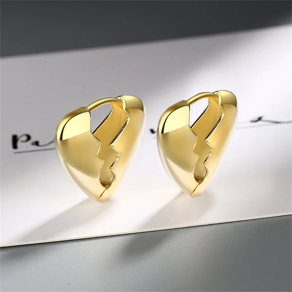 18K Gold-Plated Gear Heart Huggie Earrings