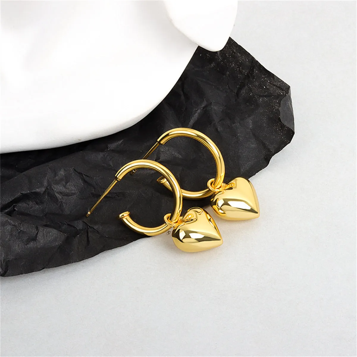 18K Gold-Plated Heart Huggie Earrings