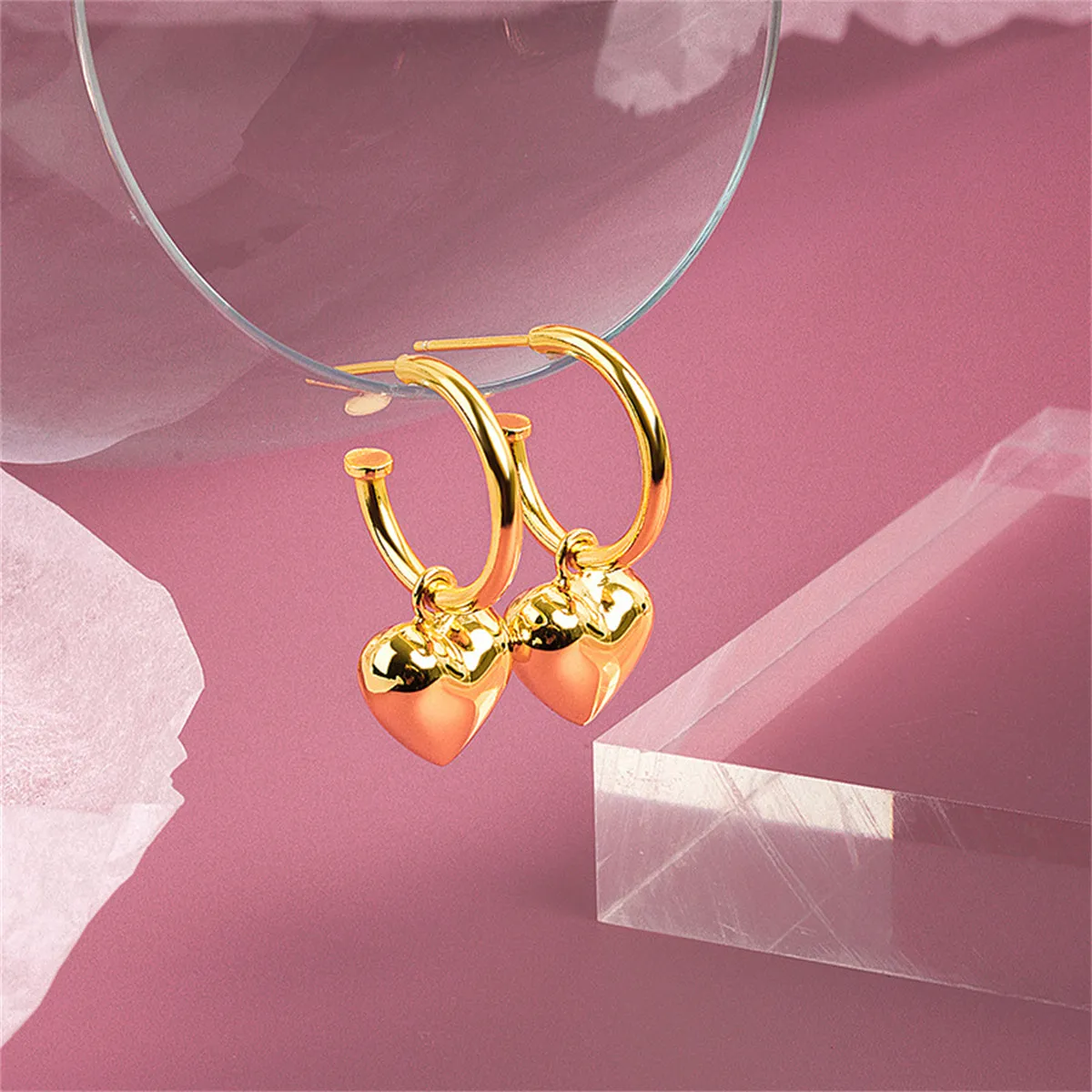 18K Gold-Plated Heart Huggie Earrings
