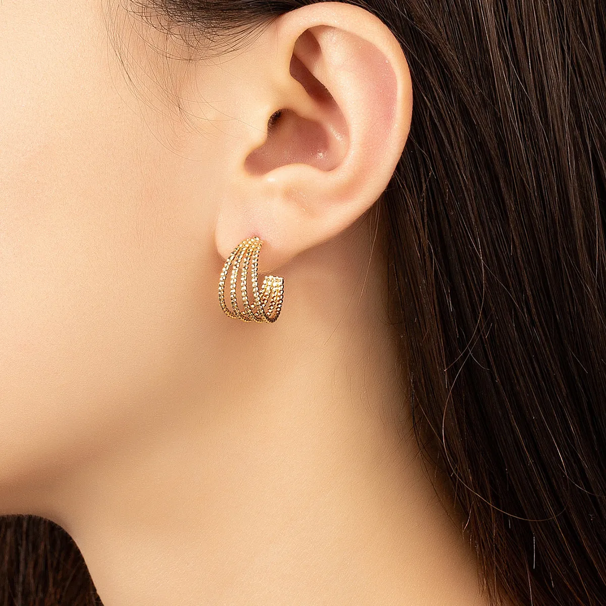 18K Gold-Plated Layered Twine Huggie Earrings