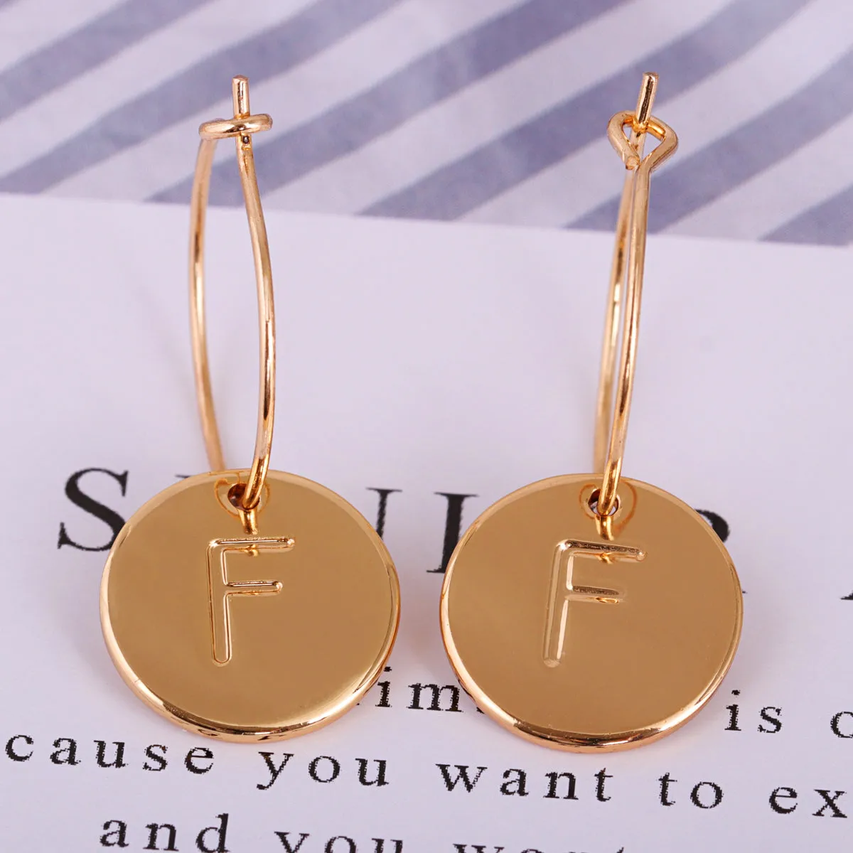 18K Gold-Plated Letter F Cut Drop Earrings