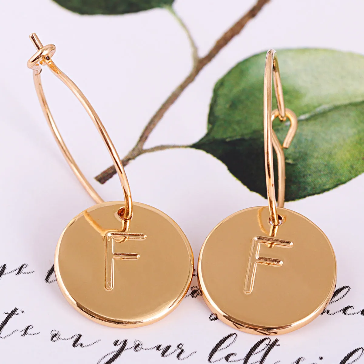 18K Gold-Plated Letter F Cut Drop Earrings