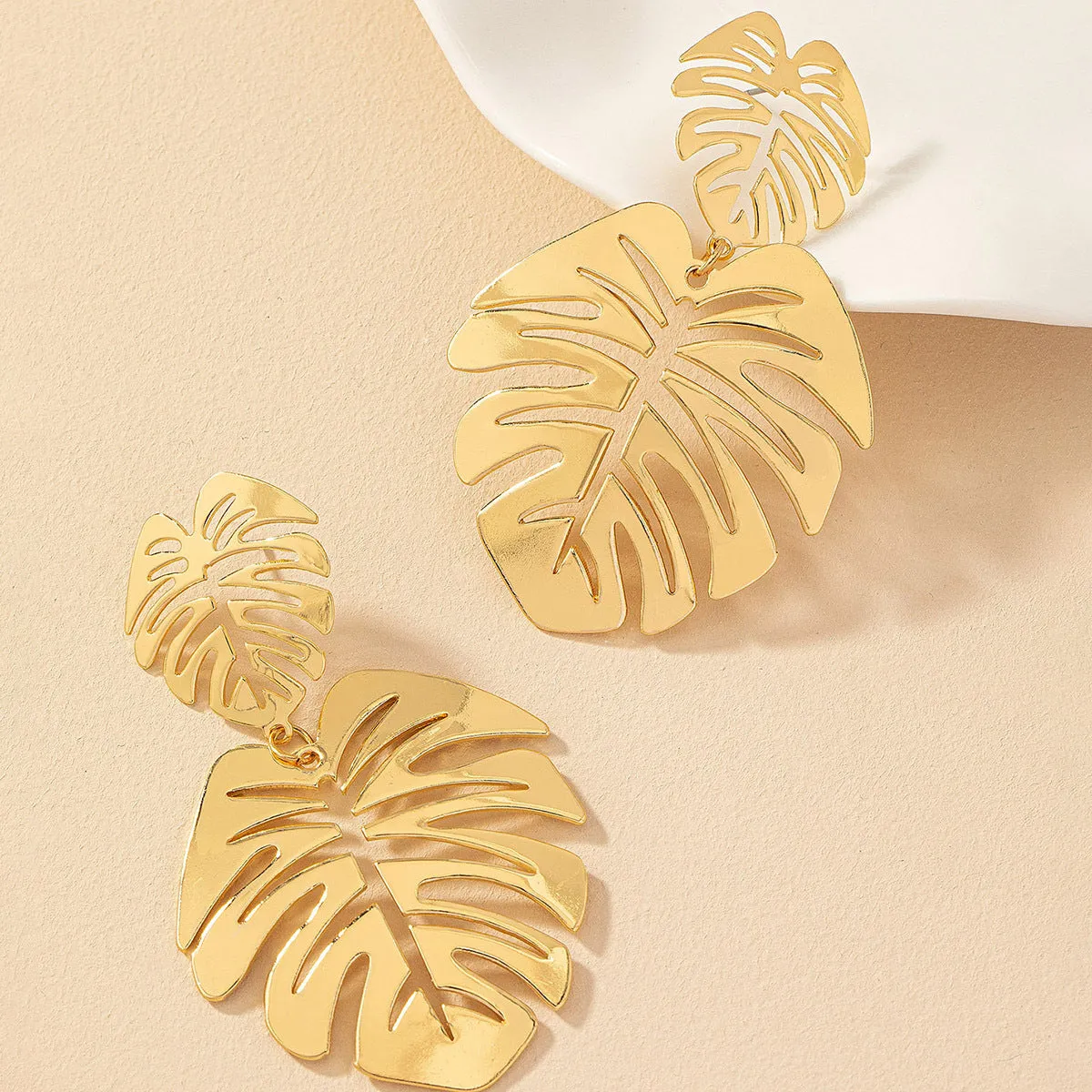 18K Gold-Plated Plantain Leaf Drop Earrings