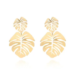 18K Gold-Plated Plantain Leaf Drop Earrings