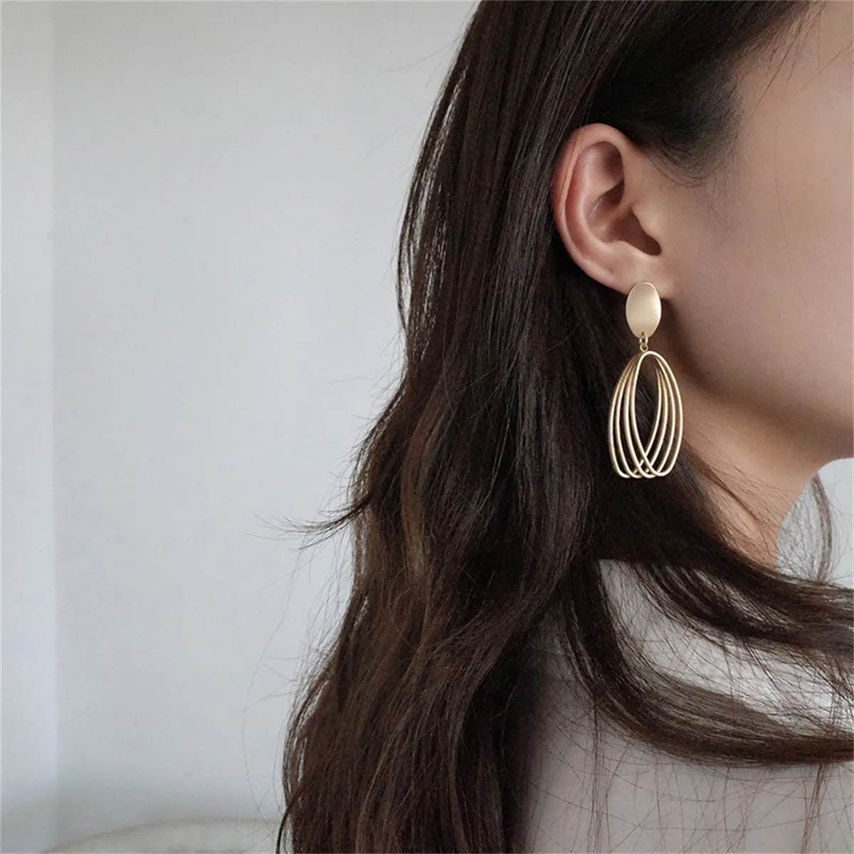 18K Gold-Plated Stacked Open Oval Drop Earrings