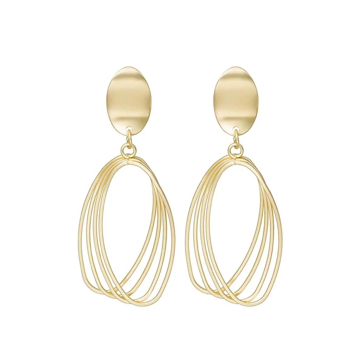18K Gold-Plated Stacked Open Oval Drop Earrings