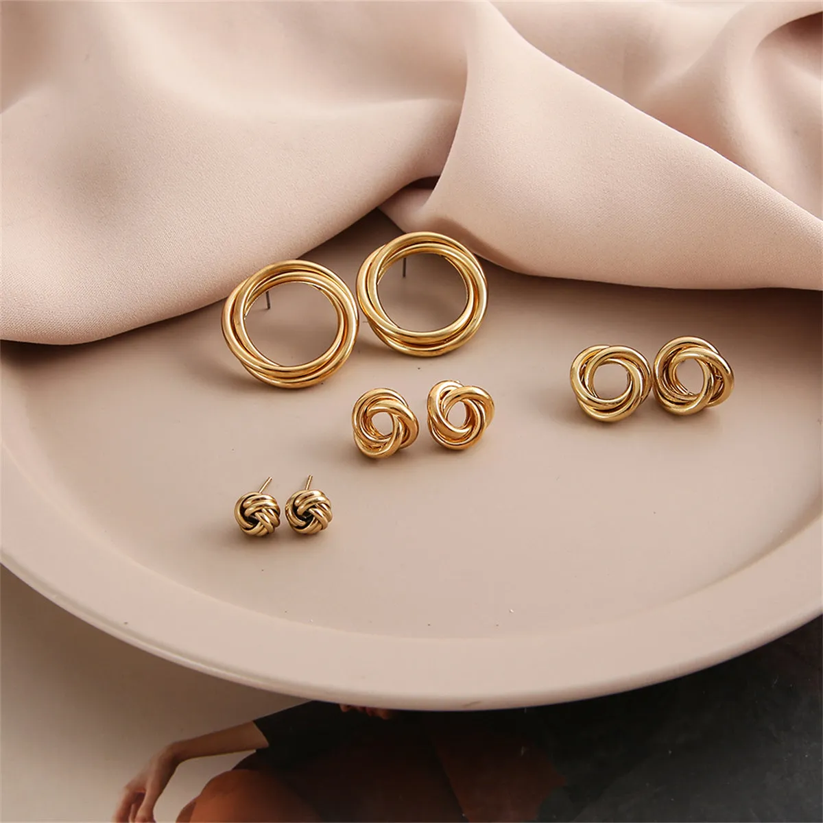 18K Gold-Plated Swirl Stud Earrings Set