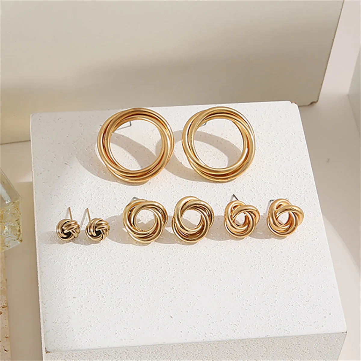 18K Gold-Plated Swirl Stud Earrings Set