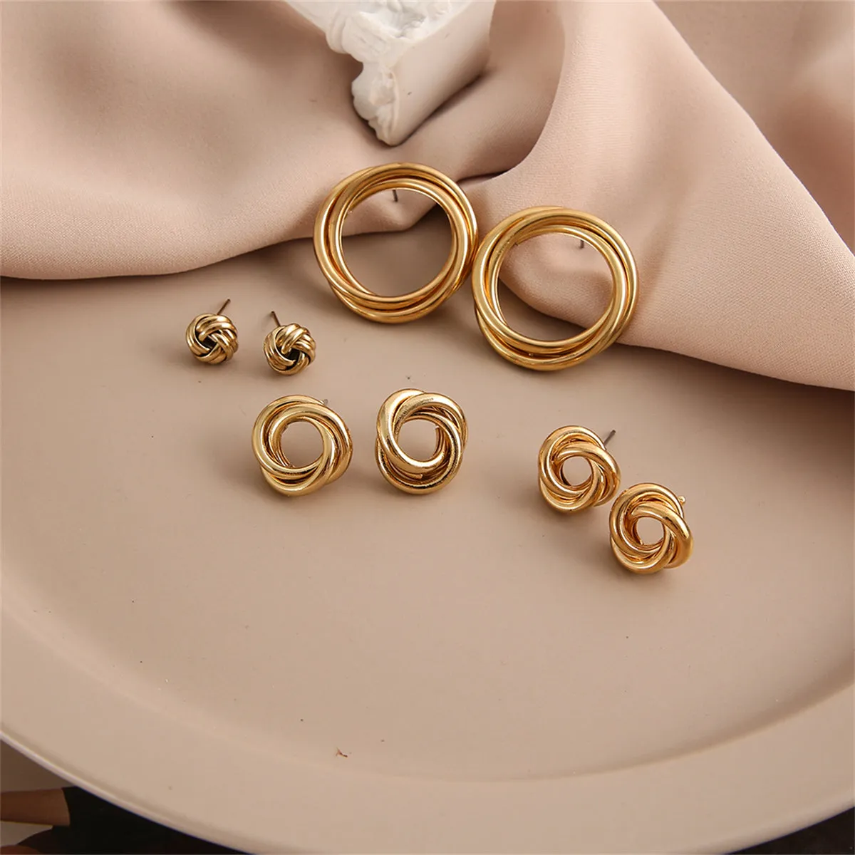 18K Gold-Plated Swirl Stud Earrings Set