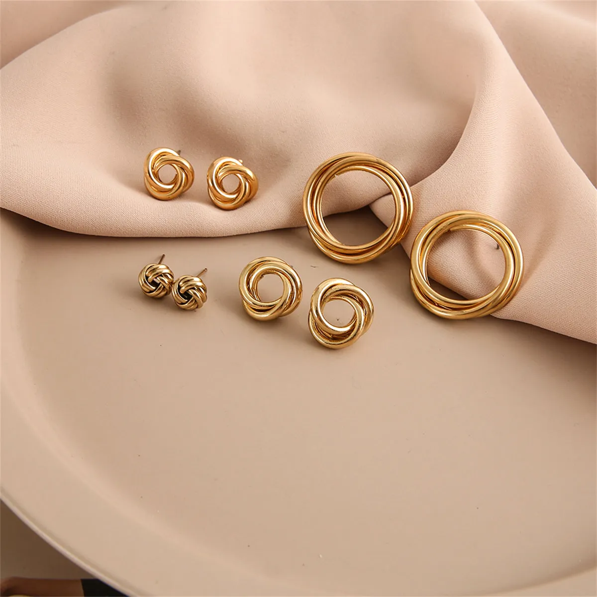 18K Gold-Plated Swirl Stud Earrings Set