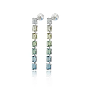 18k Gold Radiant Cut Green Square Drop Earrings