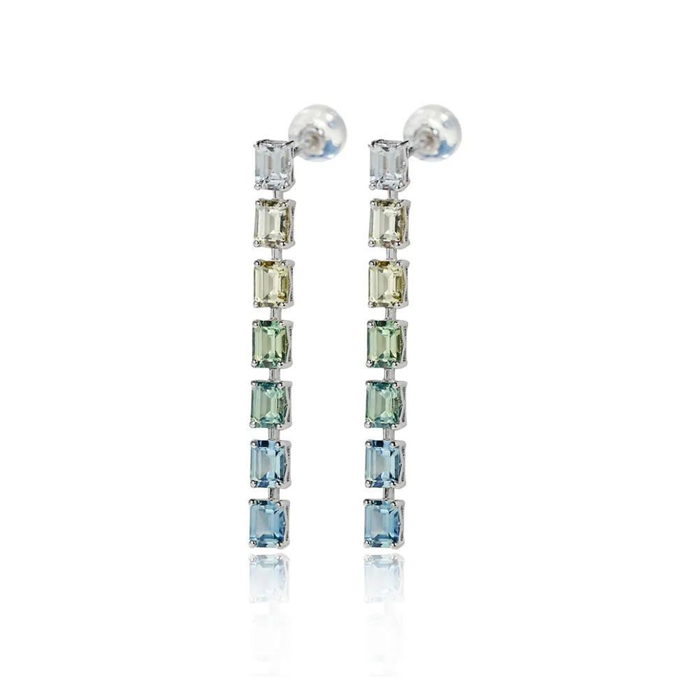 18k Gold Radiant Cut Green Square Drop Earrings