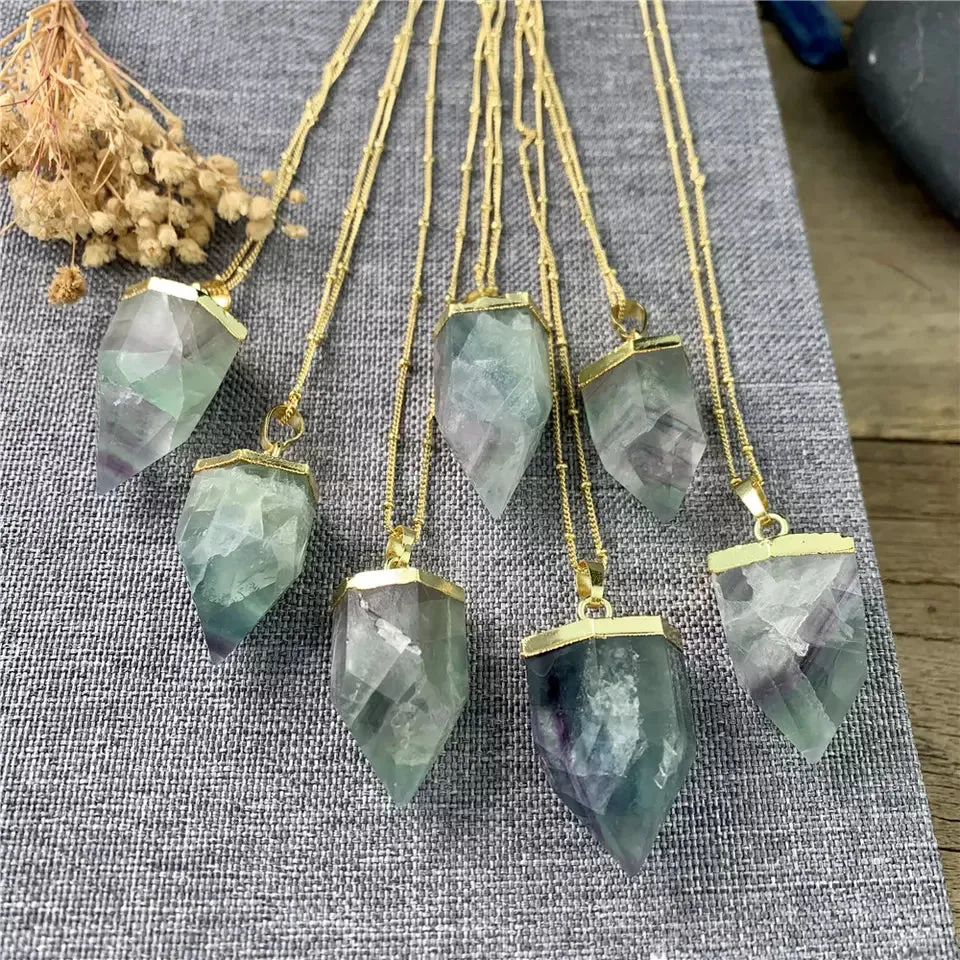 18K Gold Raw Fluorite Point Necklaces