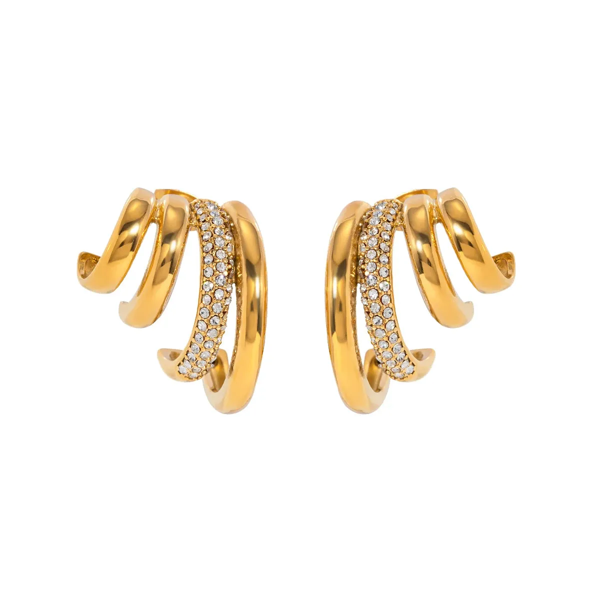 18k Quad Half Hoops Stud Earrings