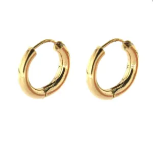 18K Solid Yellow Gold Round Tubular Hinged Huggie Earrings.