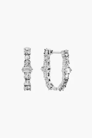 18K White Gold Diamond Rivulet Oval Hoops