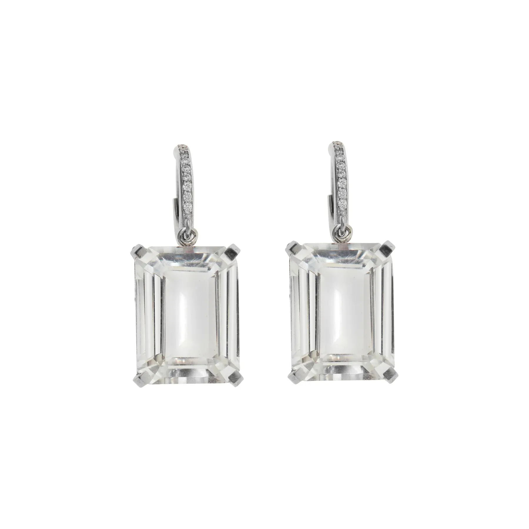 18K White Gold White Topaz Oblong Royal Crown Hoops
