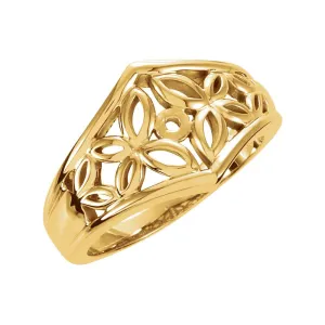 18k Yellow Gold Floral-Inspired Solitaire Engagement Ring Base, Size 6