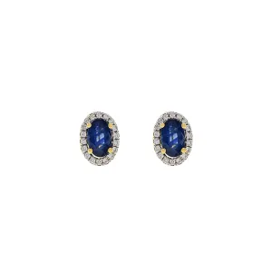 18KT Yellow Gold Blue Sapphire And Diamond Earrings