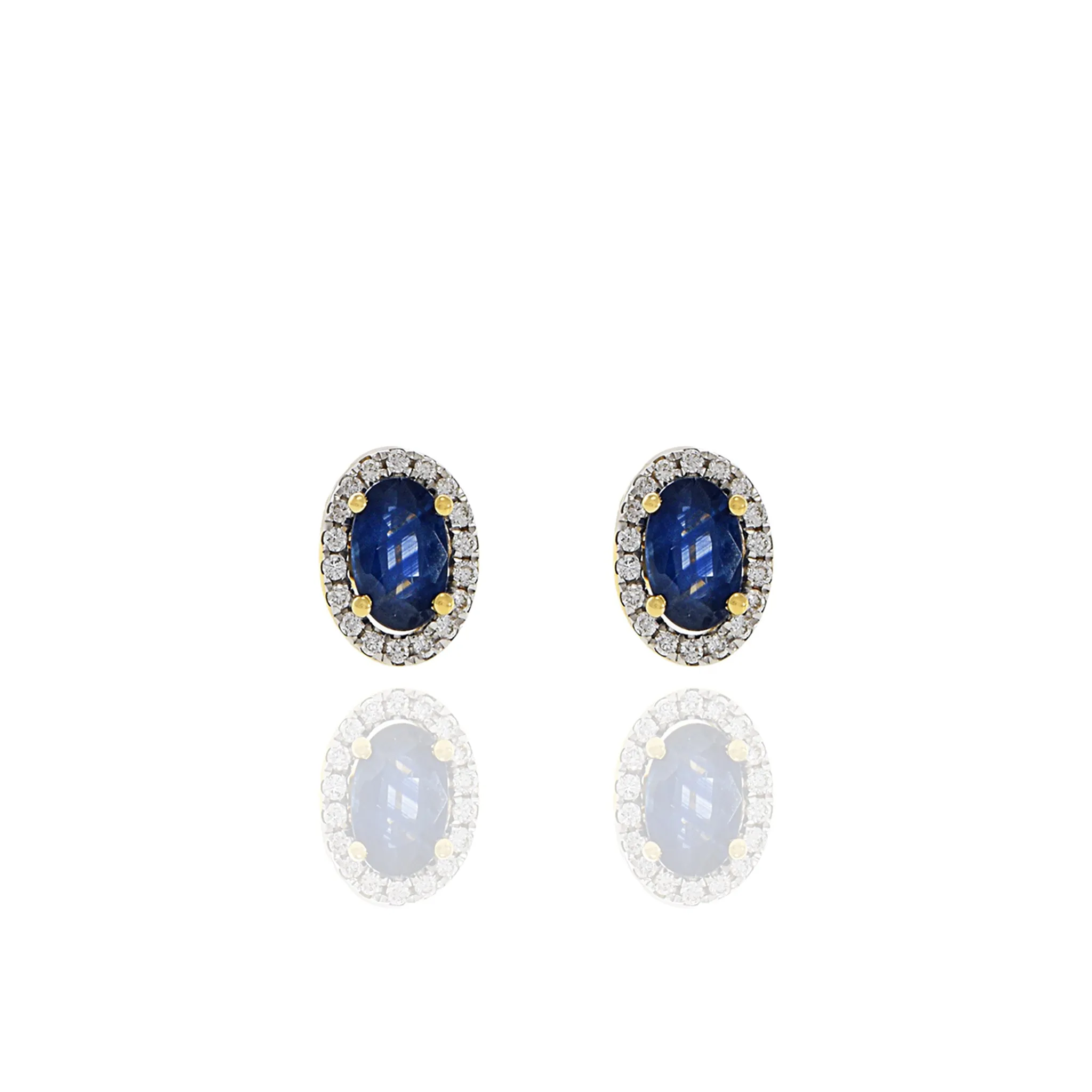 18KT Yellow Gold Blue Sapphire And Diamond Earrings