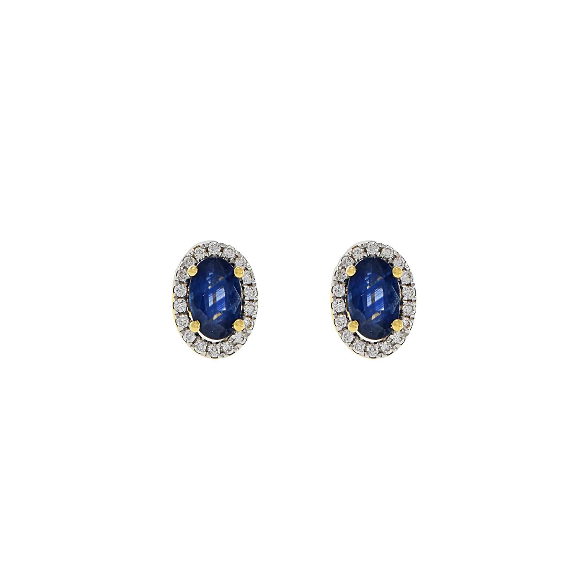 18KT Yellow Gold Blue Sapphire And Diamond Earrings