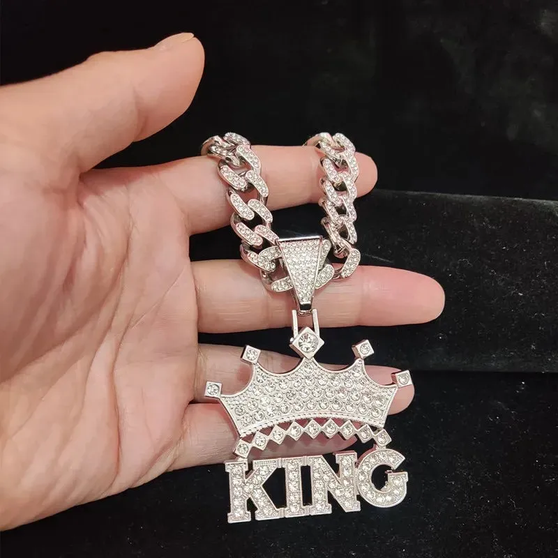 1Pc Street style Hollow Crown KING Cuban Chain
