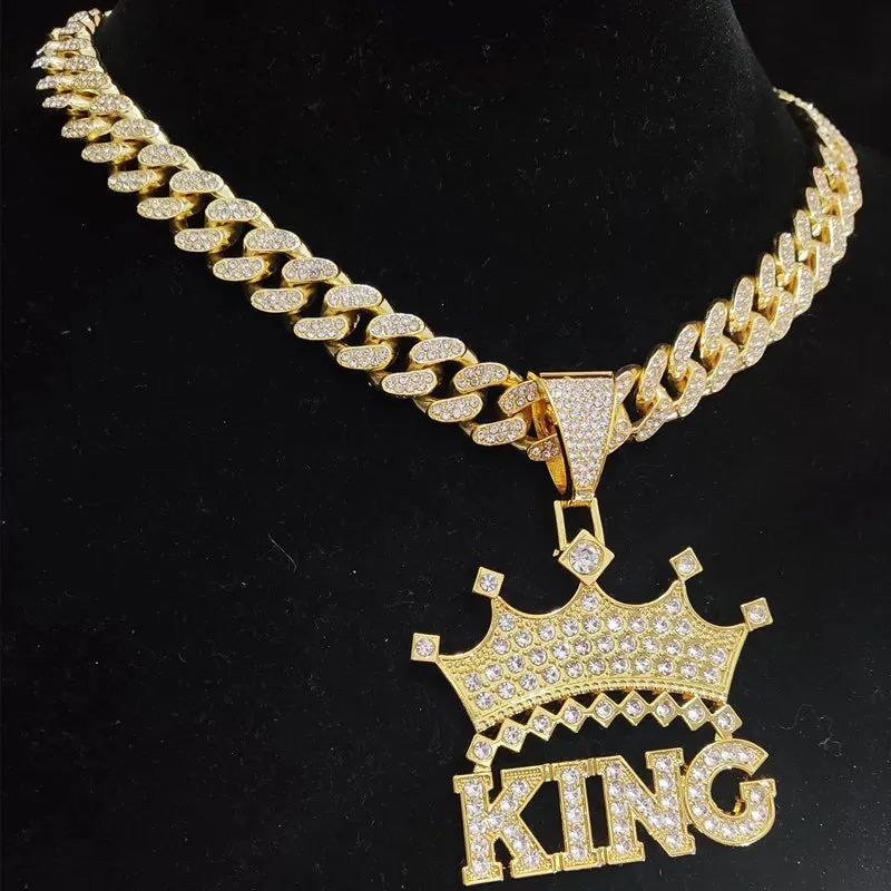 1Pc Street style Hollow Crown KING Cuban Chain