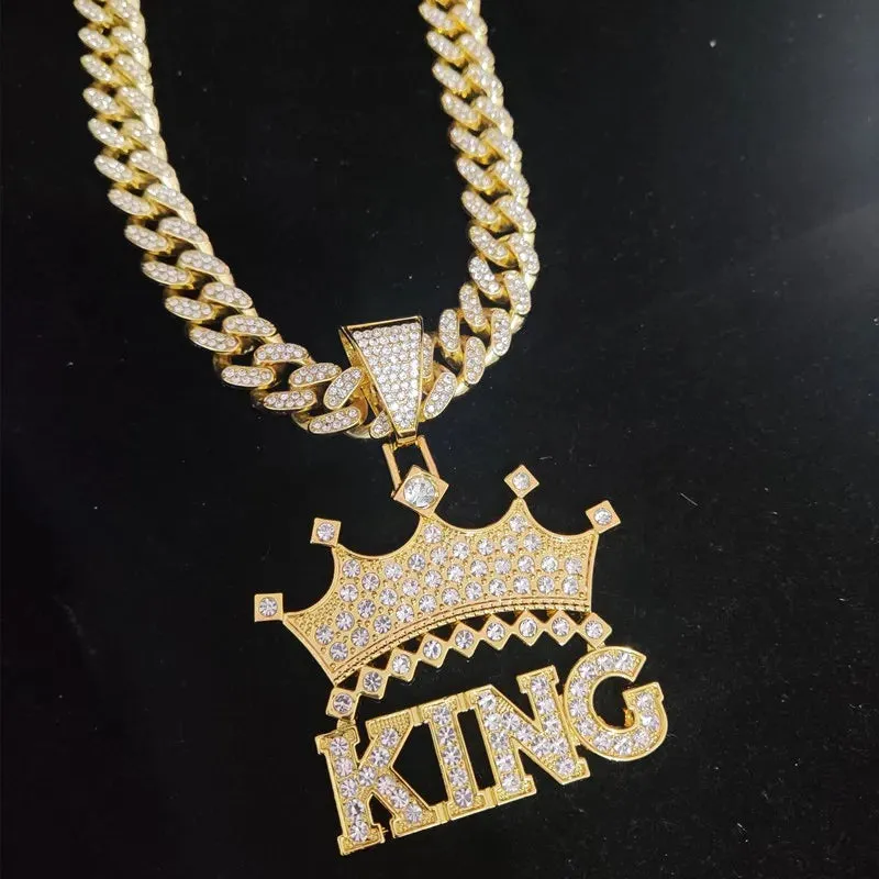 1Pc Street style Hollow Crown KING Cuban Chain