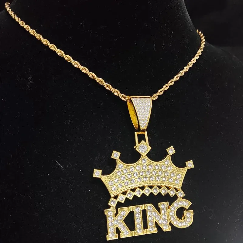 1Pc Street style Hollow Crown KING Cuban Chain
