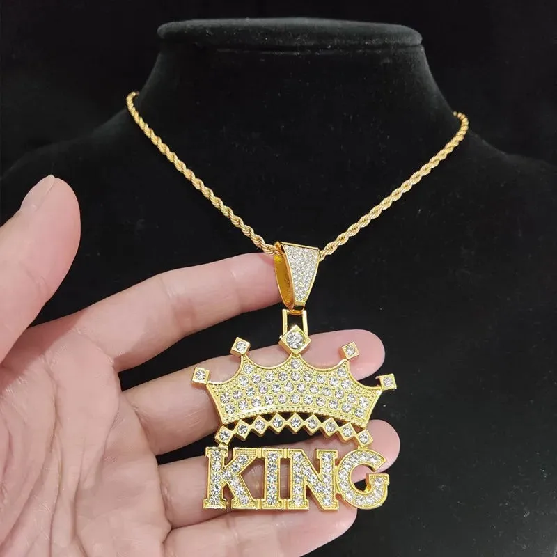 1Pc Street style Hollow Crown KING Cuban Chain