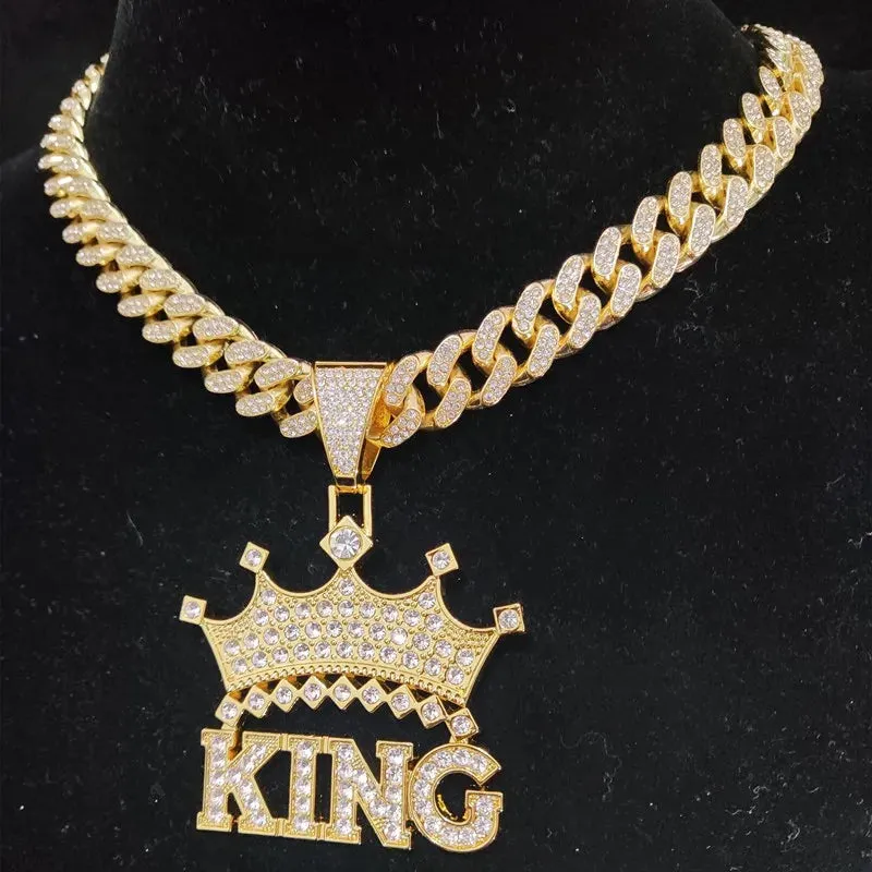 1Pc Street style Hollow Crown KING Cuban Chain