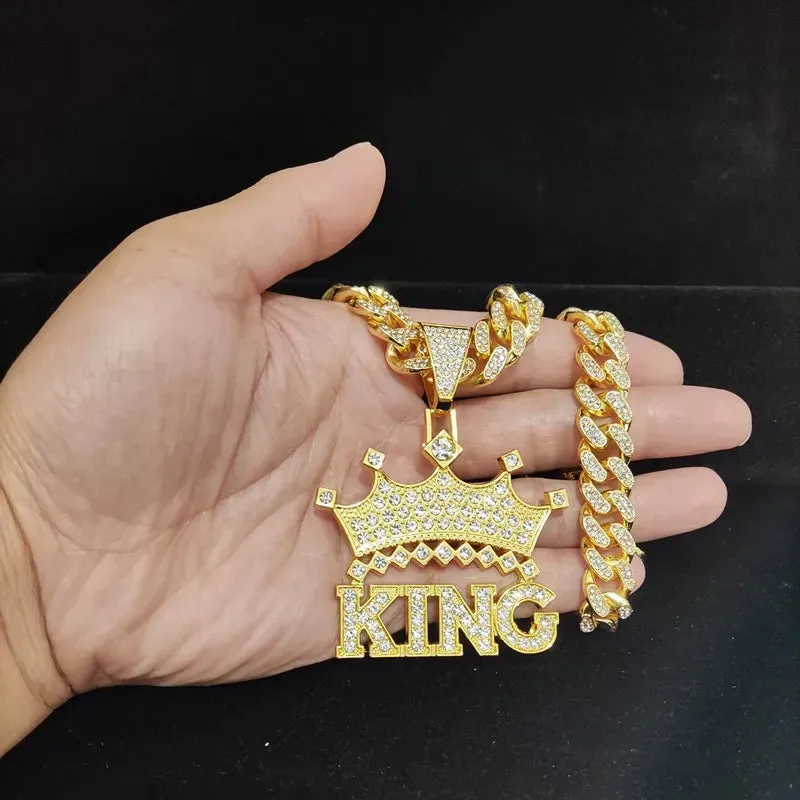 1Pc Street style Hollow Crown KING Cuban Chain