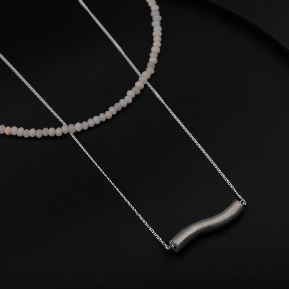 2 layers Silver Necklace with Moonstone