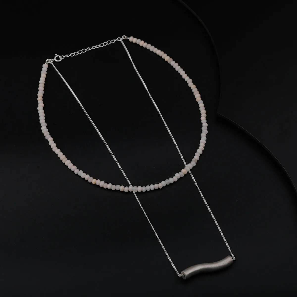 2 layers Silver Necklace with Moonstone