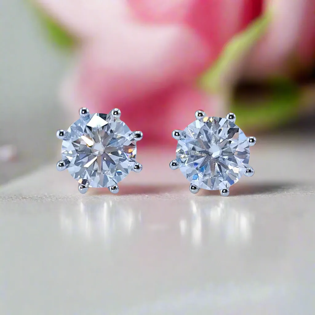 2.0 Ct Round Cut Diamond Stud Earrings