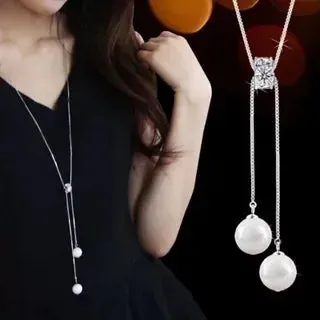 2024 New Flower Silver Color Long Necklace Temperament Women Pendant Dress Accessories Sweater Necklace Korean Jewelry