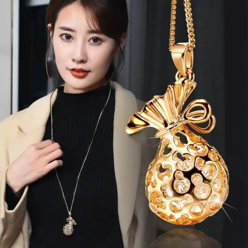 2024 New Flower Silver Color Long Necklace Temperament Women Pendant Dress Accessories Sweater Necklace Korean Jewelry