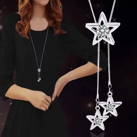 2024 New Flower Silver Color Long Necklace Temperament Women Pendant Dress Accessories Sweater Necklace Korean Jewelry