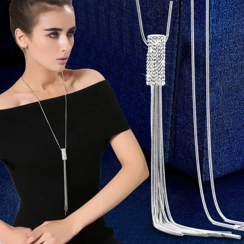 2024 New Flower Silver Color Long Necklace Temperament Women Pendant Dress Accessories Sweater Necklace Korean Jewelry