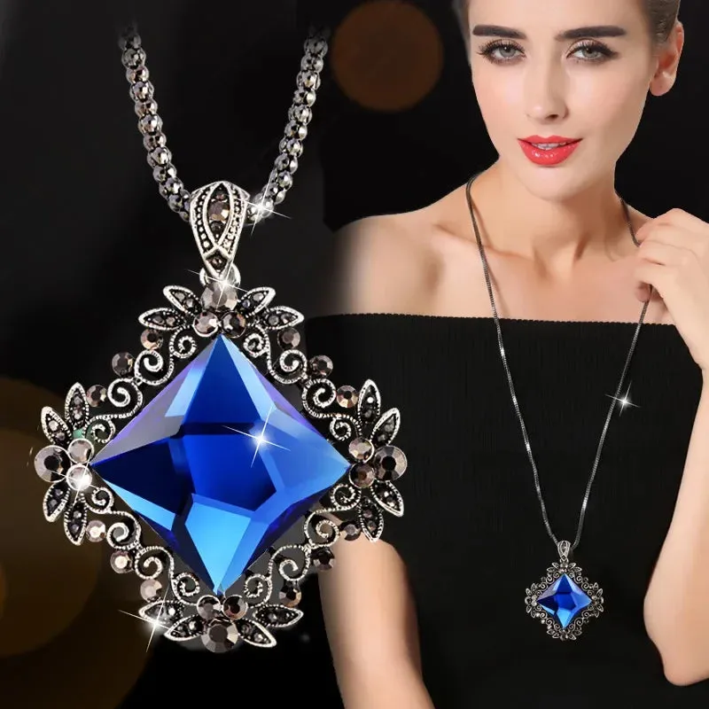 2024 New Flower Silver Color Long Necklace Temperament Women Pendant Dress Accessories Sweater Necklace Korean Jewelry