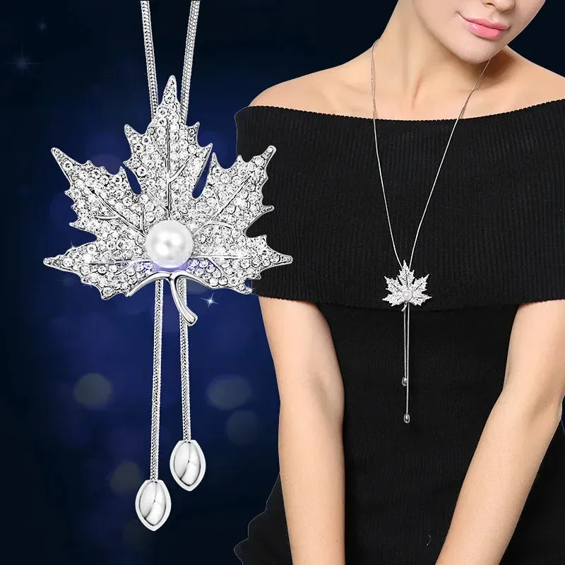2024 New Flower Silver Color Long Necklace Temperament Women Pendant Dress Accessories Sweater Necklace Korean Jewelry