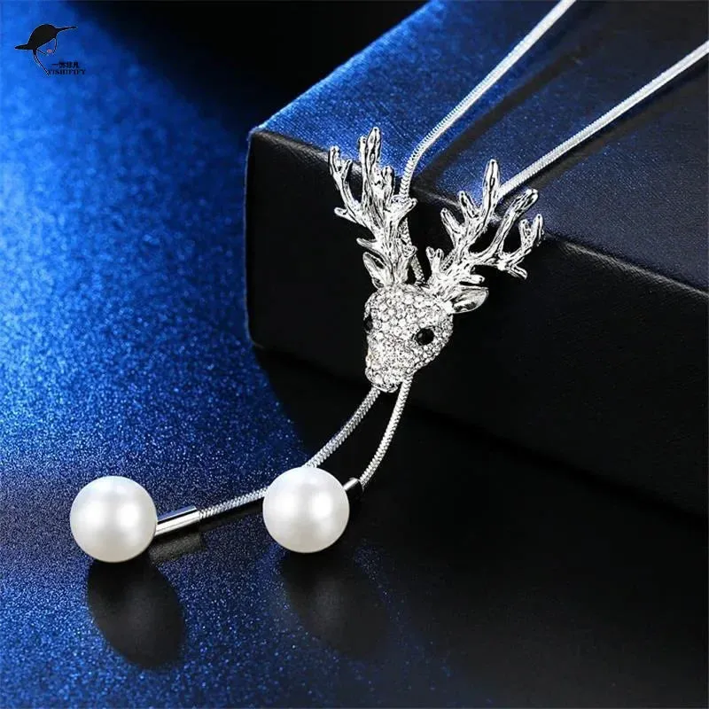 2024 New Flower Silver Color Long Necklace Temperament Women Pendant Dress Accessories Sweater Necklace Korean Jewelry