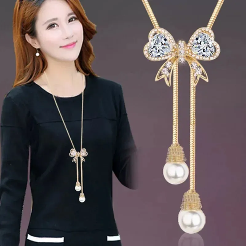 2024 New Flower Silver Color Long Necklace Temperament Women Pendant Dress Accessories Sweater Necklace Korean Jewelry