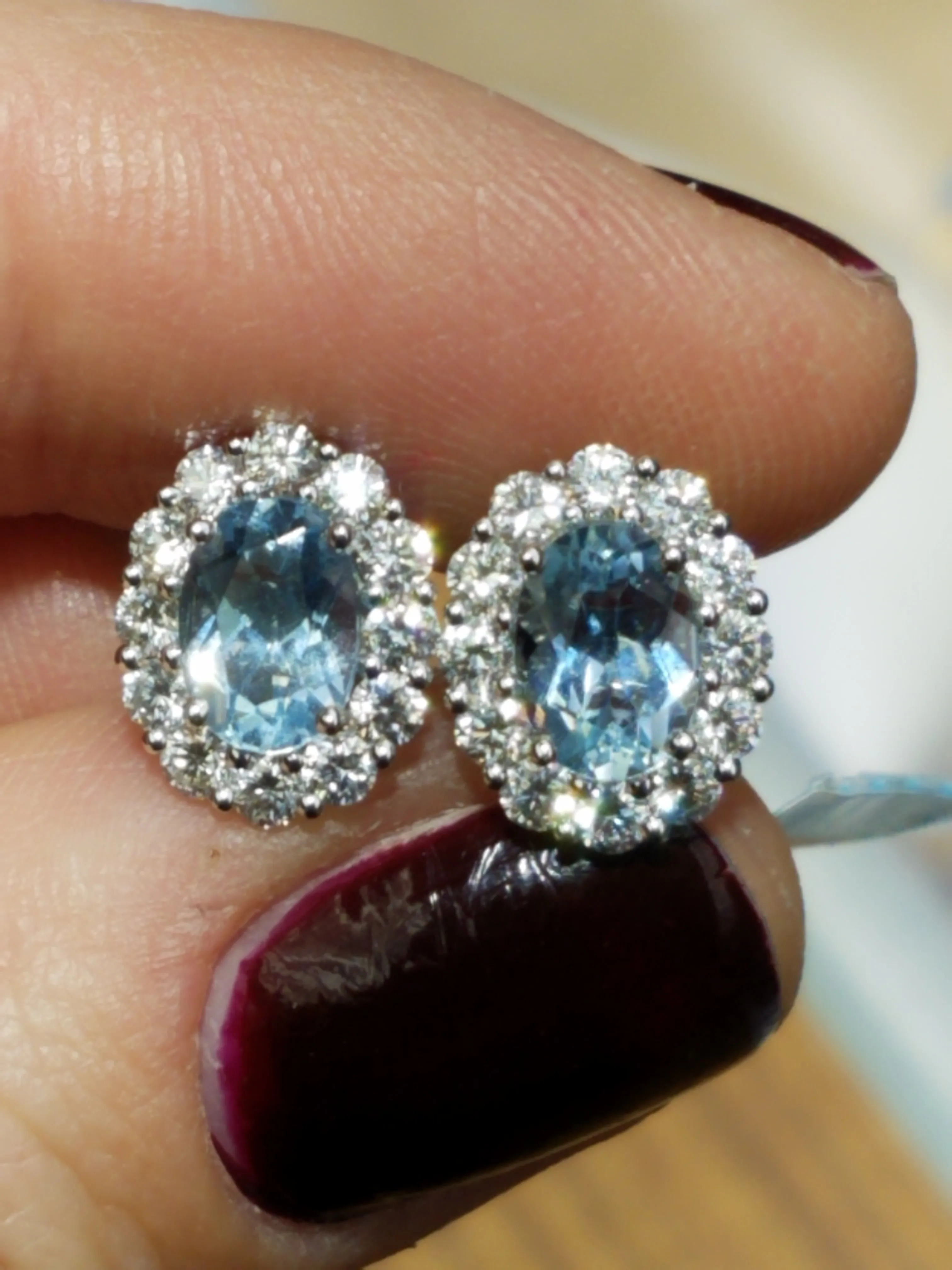 2.28ct tw  Aquamarine & Diamond Oval Stud Earrings